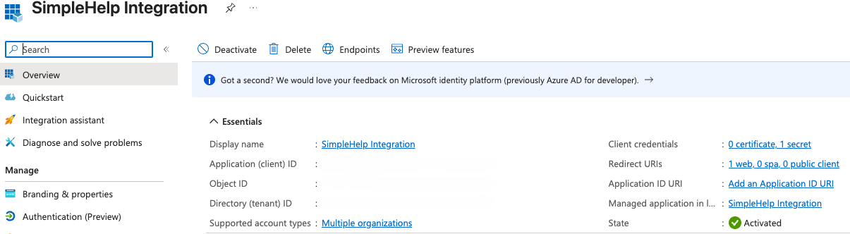 Completed App Registration Screenshot